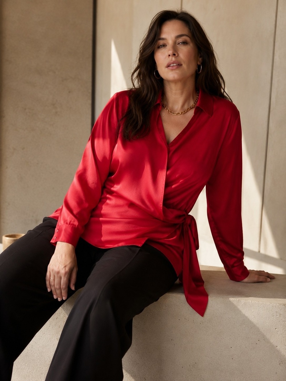 Grace Karin Satin Wrap Blouse NWT Fuchsia Quiet Luxury Office Chic 2XL Workwear